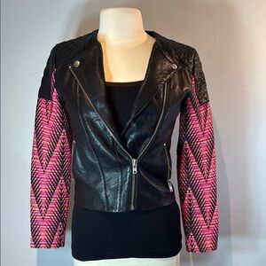 AMERICAN RETRO Kilie Black & pink leather moto jacket size small (EU36)